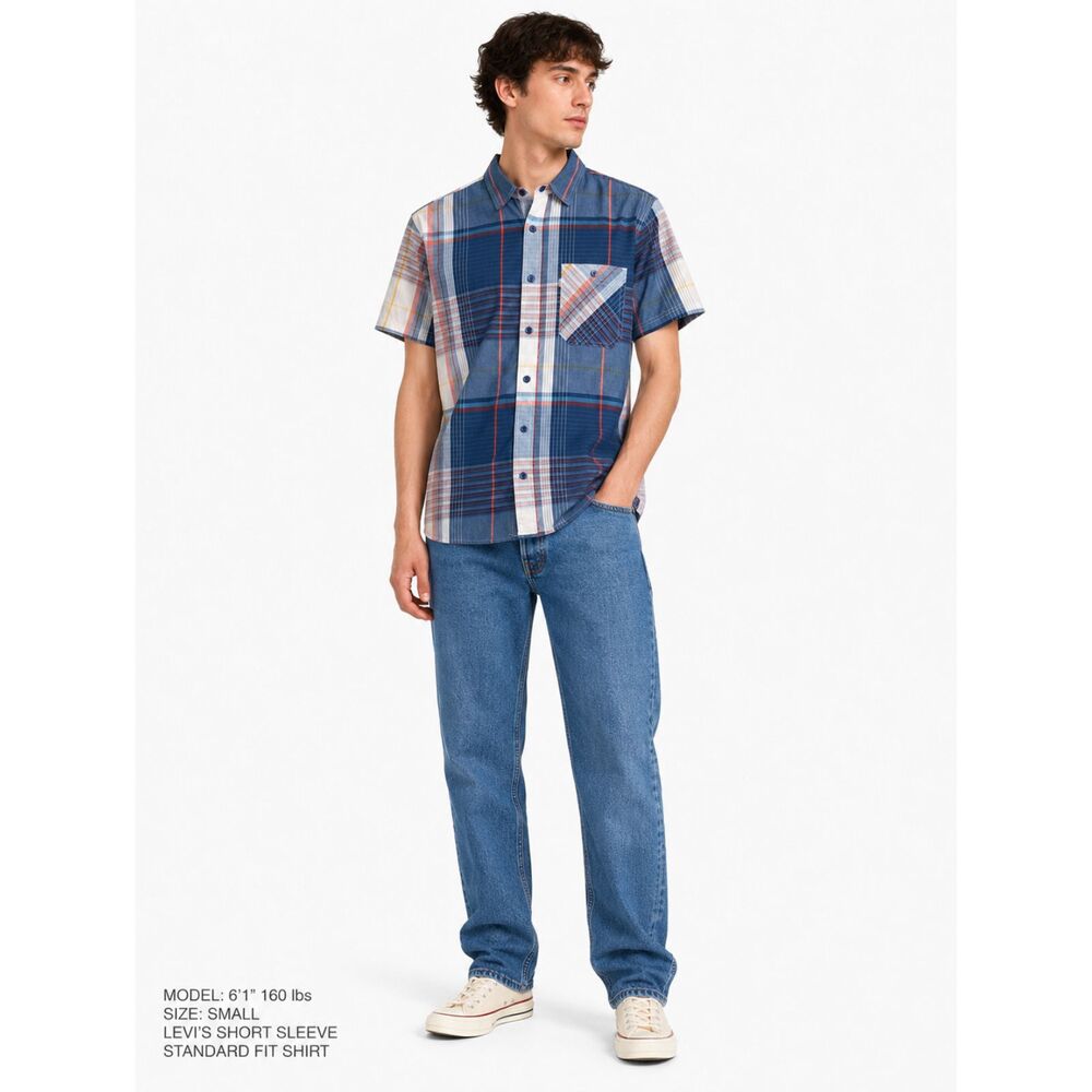 Levi's Men's Plaid Short Sleeve Button Front Shirt Small Blue Red White Casual - Picture 3 of 6